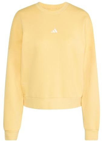 adidas Women's ESSENTIALS SMALL LOGO FEEL COZY RELAXED FIT SWEATSHIRT, Semi Ice Tangerine/white, M