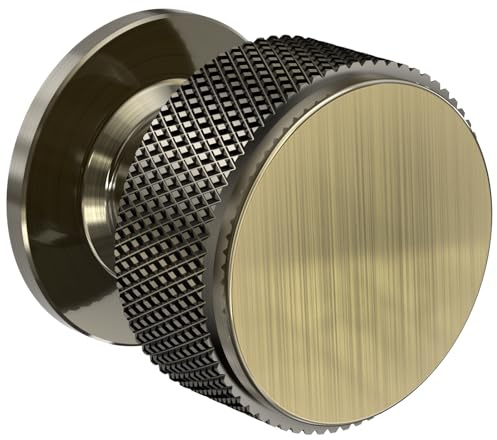 FURNIWARE Pack of 5 Knurled Cabinet Knobs, Shiny Antique Brass Cabinet Knobs, Solid Cupboard Handles with 2 Sizes Screws, Round Single Hole for Kitchen, Dresser, Wardrobe, Chest of Drawers, Furniture