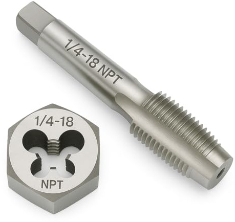 Jeu de tarauds et filières NPT 1/4-18 - GCr15 en alliage d'acier fileté et filière hexagonale, outil de réparation de filetage conique pour raccords de tuyaux coniques