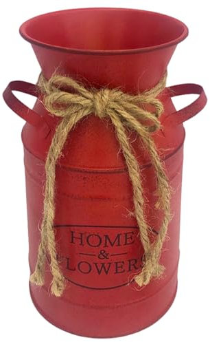 Cunlvyyds Farmhouse Vase, Vintage Primitive 4 Durchmesser x7 Höhe rotes Vasen Home Decor mit Ohren & Bogenseil süße Vase -verzinkt