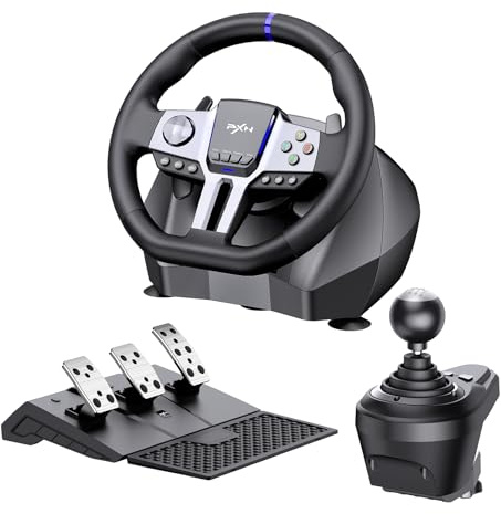PXN V9 GEN2 Gaming Steering Wheel for PC, Xbox & PS4-270°/900° USB Sim Racing Wheel with Hall 3-Pedal Set, H-Pattern Shifter, Dual Paddles, Vibration Feedback, Pedal-Responsive RGB & App Support