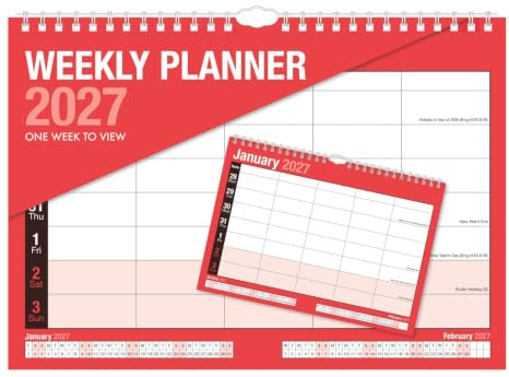 Wochenplaner, Wandkalender 2026, Wochenansicht, 5-Spalten-Layout, Familienkalender, A4, zum Aufhängen, 210 x 296 mm, Feiertage in Großbritannien und Irland, Zuhause, Büro, Schule, Familie