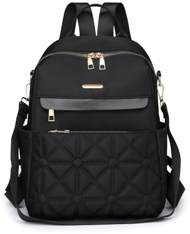 I IHAYNER Nylon Rucksack Damen Modische Multifunktionale Handtasche Schultertasche Gesteppt Freizeit Reiserucksack Schwarz