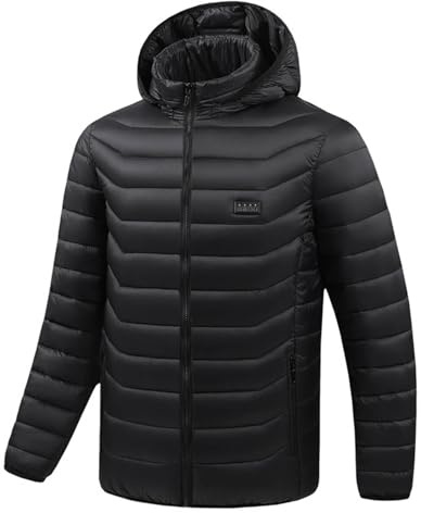 Heizjacke Herren Beheizbare Jacke mit Kapuze USB Elektrische Beheizte Jacken mit 24 Heizzonen Beheizbar Steppjacke Outdoor Winterjacke mit Heizung Winter Funktionsjacke Männer Daunenjacke Skijacke