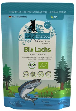 catz finefood Organic Bio Katzenfutter Lachs - Monoprotein-Nassfutter in Bio-Qualität für Katzen - Artgerechte Ernährung mit 94% Fischanteil - Made in Germany (6 x 85g)
