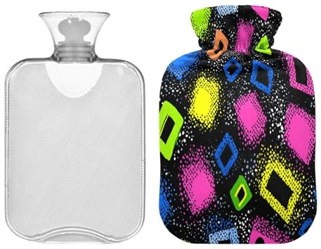 Wärmflasche mit bunten Punkten, quadratisch, abstrakt, mit weichem Bezug, 2 l, Wärmbeutel für Hände, Füße, Krämpfe, Bolsa Caliente para Dolores Menstruation