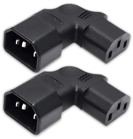 2 Pack IEC 320 C14 to C13 Socket Right Angle, 90 Degree Plug Adapter C14 Male to C13 Female Converter, 250V 10A Extension Connector for Monitor Computer PDU Chassis Printer, Black