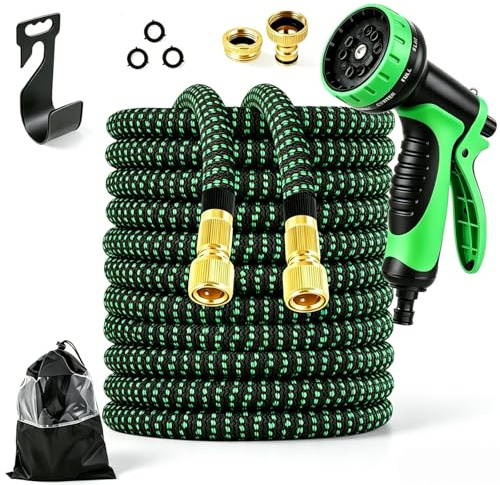 Tubo da giardino flessibile ed estensibile Verde 30m, tubo per irrigazione in poliestere e lattice, anti-graffio e leggero, raccordi in ottone 1/2+3/4, per giardino, balcone e lavaggio auto
