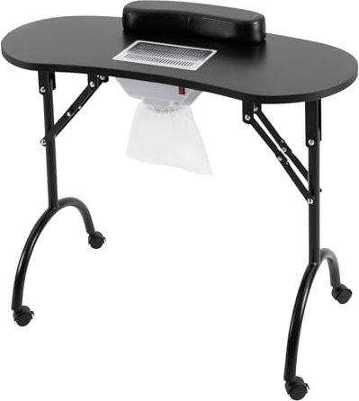 Lightakai Mesa de manicura plegable con aspiración, mesa de manicura portátil con ruedas y cojín para la muñeca, mesa de manicura portátil para corte de cabello, cosmética y cuidado de uñas
