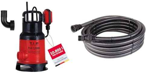 T.I.P. TVX 12000 Schmutzwasser Tauchpumpe 480W 10800l/h 6m Förderhöhe Schwimmerschalter + Entwässerungsschlauch 10m verlängerbar Anschlüsse 1 1 1/4 31008 + 21m Nylon Ablassseil 30912 ProMaxX