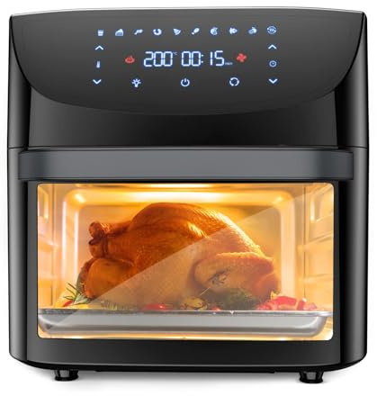 Friggitrice ad aria calda da 18 l, touch screen e spiedino, preparazione a basso contenuto di grassi con finestra da 1800 W, lavabile in lavastoviglie, senza BPA, rapida circolazione dell'aria calda