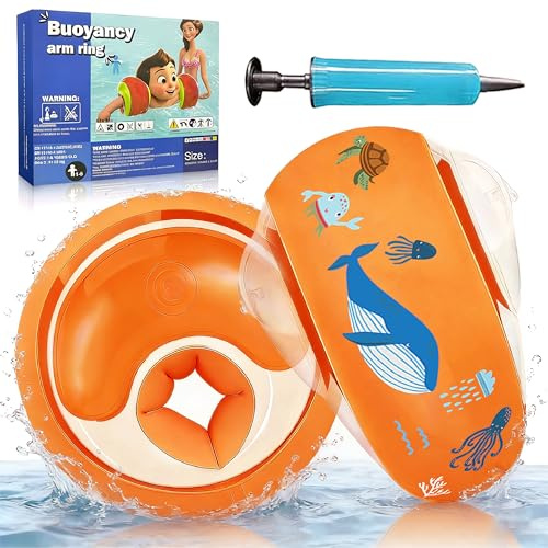 Manguitos Piscina Niños 1–6 Años (6–20 kg) – Manguitos Bebé con 3 Cámaras de Aire, Alta Visibilidad Naranja, PVC Seguro EN 13138-1, Aprender a Nadar Fácil