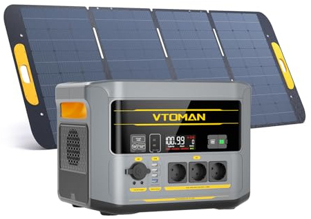 VTOMAN FlashSpeed 2400 Estación de Energía Portátil con 400W Panel Solar | 1408Wh Generador Solar, 3 CA Salidas de 2400W, Cable de Puente Incluido, Carga Rápida 0-100% en 1 H, Acampada,RV y Emergencia
