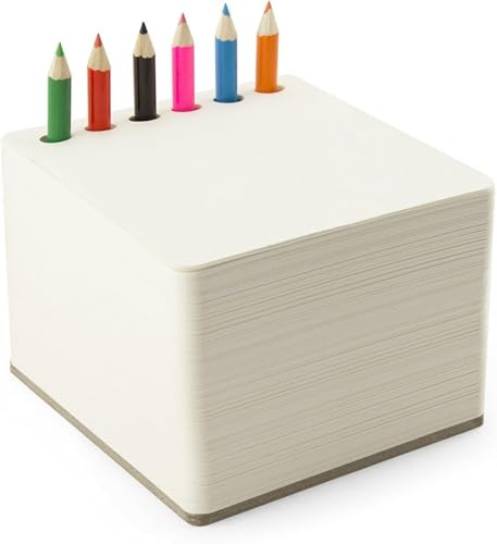 Three by Three Seattle jOTBLOCK Square Chunky Sketchpad: With 6 Colored Pencils for Memos, Notes, Drawings, Letters & Office (550 Sheets)