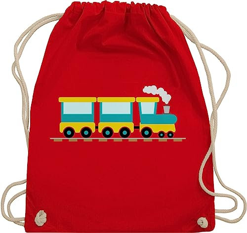Turnbeutel Rucksack - Kinder Traktor Bagger und Co. - Eisenbahn - Unisize - Rot - kindergarten stoffbeutel kinderrucksack fahrzeuge zug beutel kindergartenrucksack für flugzeugen züge sportbeutel