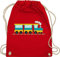 Turnbeutel Rucksack - Kinder Traktor Bagger und Co. - Eisenbahn - Unisize - Rot - kindergarten stoffbeutel kinderrucksack fahrzeuge zug beutel kindergartenrucksack für flugzeugen züge sportbeutel