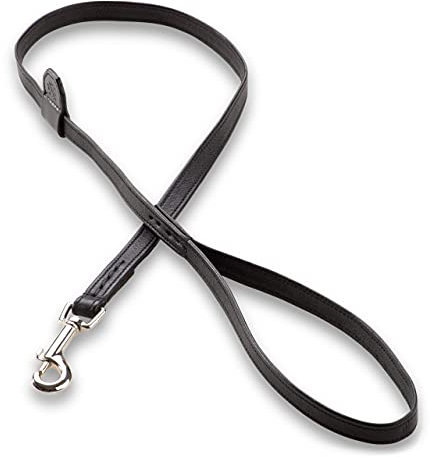 Jack & Russell Premium Leder Hundeleine Charly - Fettleder 1m - Qualität Hunde Leder Leine - Führleine mit Bolzen-Karabiner Charly (Schwarz)