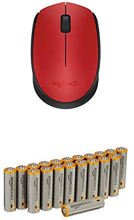 Logitech M171 Souris sans fil Rouge/Noir avec les batteries AmazonBasics