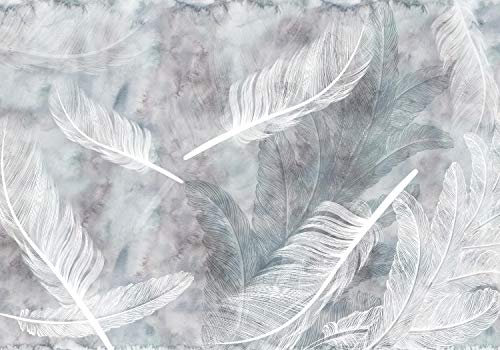 wandmotiv24 Fototapete Federn Aquarell Weiß, XXL 400 x 280 cm - 8 Teile, Wanddeko, Wandbild, Wandtapete, Vintage, Gemalt, Grau M1809