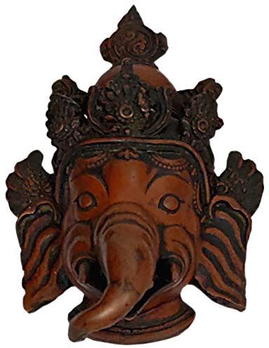 Purpledip Resin Idol Krodhit Ganesha: Dakshin Murti Angry Ganapathi Wall Hanging Stone Finish Mask (11800)