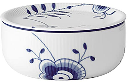 Royal Copenhagen Blue Fluted Mega Storage Jar Aufbewahrungsbox aus Porzellan in der Farbe Blau-Weiß 75cl, Maße: 15,5cm x 15,5cm x 6,5cm, 1028379