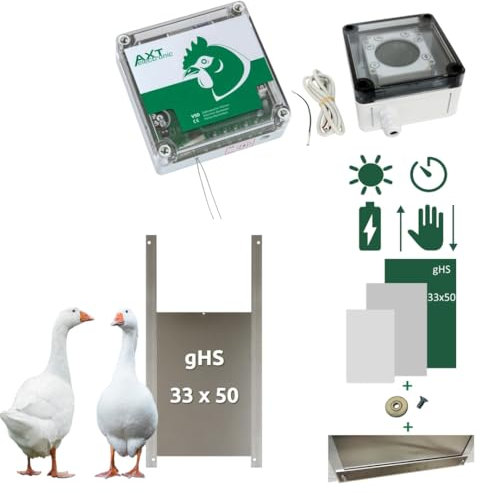 AXT-Electronic Set E - Automatische Hühnerklappe VSD mit Batterien, Digit. Zeitschaltuhr, manuelle Steuerung, Gänse