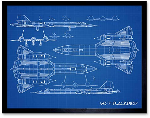 Artery8 SR-71 Blackbird Habu US Aircraft Spy Plane Blueprint Plan Art Print Framed Poster Wall Decor 12x16 inch