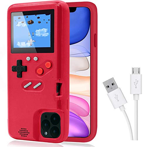 DIKKAR Custodia da Gioco per iPhone, Custodia Autoalimentata Retro Protettiva con 36 Piccoli Giochi,Display a Colori,Custodia per Videogiochi per iPhone 11 Pro (Rosso)