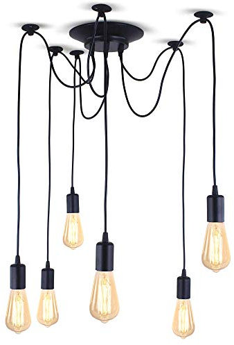 iDEGU DIY Pendelleuchte 6-flammig Hängelampe mit 150cm Kabel Retro Spinne-Stil Kronleuchter E27 Fassung Kreativ Vintage Schwarz Deckenleuchte Hängeleuchte Wohnzimmer,Restaurant,Stab,Café (6 Köpfe)