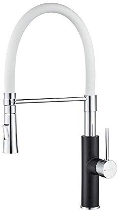 IBERGRIF M22115B-3, Professionelle Küchenarmatur mit Brause, Wasserhahn für Küche Flexibler Auslauf, Weiß/Schwarz