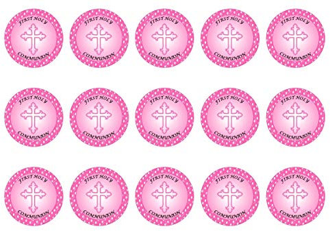 Pink First Holy Commununion Cupcake Icing, oblea o oblea Card 38 x 5 cm (tarjeta de oblea)