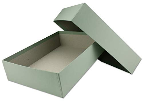 Hochwertige Aufbewahrungs- und Geschenkboxen - 15 Stück - DIN A4 - Eukalyptus (Grün) bezogen - 302 x 213 x 70 mm