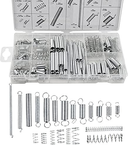 200Stück Spiralfeder Zugfedern Druckfeder Stahlfeder, Feder Sortiment Set, Federn Sortiment Zugfedern, Druckfedern aus Verzinkte Federstahl Feder, Schwingfeder, Diverse Größen im Set in Praktischer