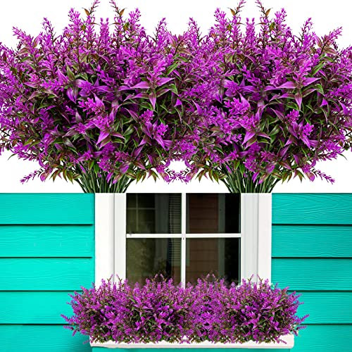 twirush 8 Bündel Künstliche Lavendel Büsche Künstliche Blumen für Outdoor Künstliche Grün Lavendel UV Beständige Pflanzen für Blumen Arrangement, Tisch Kernstück, Haus Garten Dekor (Fuchsie)