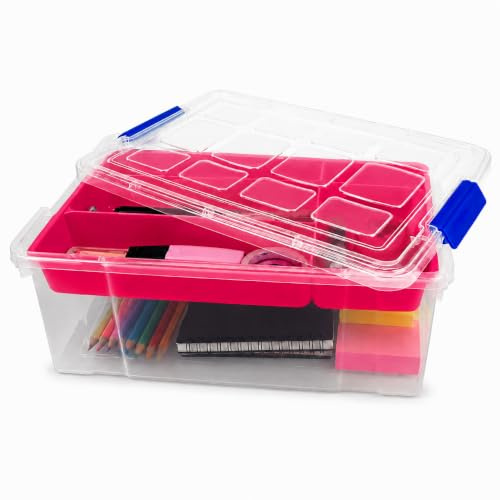 plastific 9L Storage Box with Secure Lid & Tray | Stackable Clear Container | Multipurpose Organiser for Pantry, Fridge, Crafts, Stationery, Office