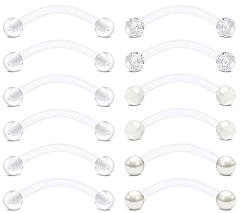 Briana Williams 12stk 14G Klar Curved Barbell Snake Eyes Piercing Retainers Bioflex Flexible Augenbraue Zunge Bauchnabel Piercing 12mm/14mm/16mm/18mm