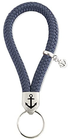 Paris Montana • Segeltau Schlüsselanhänger Anker Gravur Hochwertige Edelstahlfassung Anker-Anhänger Gravur Rostfrei 8mm Ø (Marine-Blau)