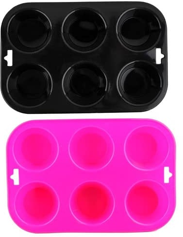 Selecto Bake 6 Cup Silicone Bun/Muffin Mould Cupcake Yorkshire Pudding Non Stick Tray Baking Black, Pink Pack of 2