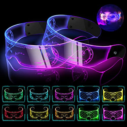 flintronic 2 Paar Cyberpunk LED Brille, LED Leuchtende Brille, Funny Brille, Festival Cool Stuff für Cyberpunk Cosplay, Bar, Club, Partybrille