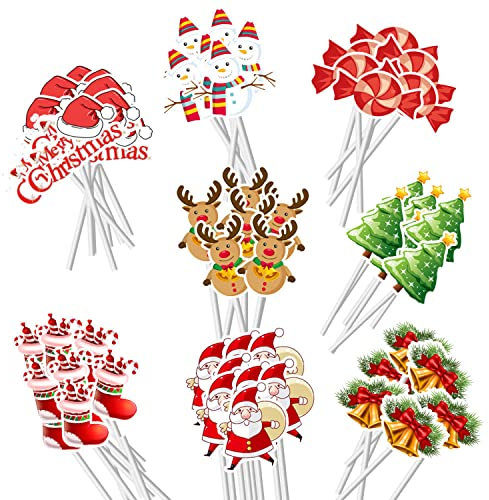 WedDecor 24pcs Christmas Cupcake Toppers Picks Merry Christmas Elements Santa Claus Tree Snowman Sock Toothpick Xmas Cupcake Toppers for Cake Decorations Holiday Party Supplies
