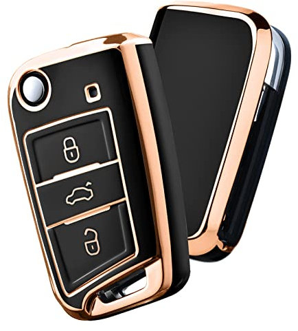 OATSBASF Autoschlüssel Hülle kompatibel mit VW Golf 7, Schlüsselbox Cover für VW Polo, Skoda, Tiguan, MK7 3-Tasten Schlüssel Hülle (J-Schwarz)