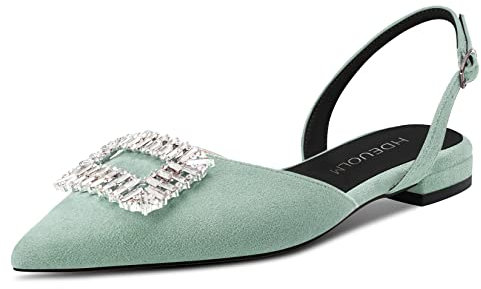 HDEUOLM Donna Chunky Blocco Basso Tacco Heel a Punta Scarpe Basse Slingback Diamante Cristallo Ballo Dress Scarpe Verde Chiaro 36 EU