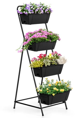 Maceta Vertical de jardín de 4 Niveles para Plantas al Aire Libre, Cama de jardín elevada Vertical con Agujeros de Drenaje, Maceta de jardín de Hierbas, Maceta de jardín al Aire Libre, Interior,