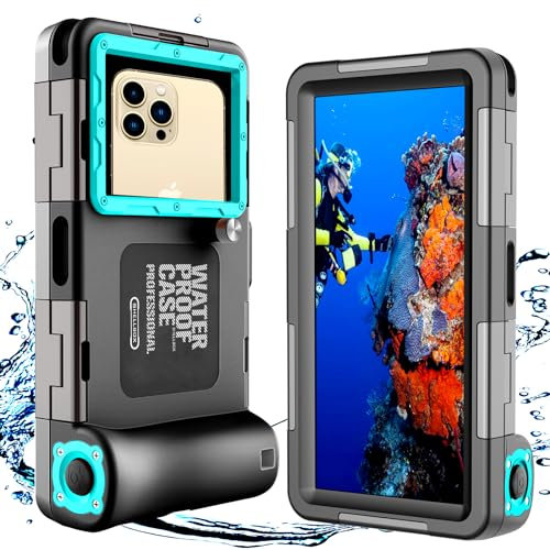 ZLiME Coque de Téléphone de Plongée Professionnelle Pochette Étanche Smartphone, IPX8 Pochette Téléphone Étanche Housse sous-Marin Étui de Protection pour iPhone Samsung Huawei (Noire + Herbe)