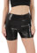 SamHeng Glänzende Metallic-Shorts für Damen, PU Leder Shorts hohe Taille Wet Look Shorts Tanz Rave Hotpants Party Nachtclub Streetwear(Schwarz/M)