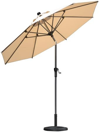 PURPLE LEAF Parasol de Jardin Exterieur en Aluminium de 245 cm, Parasol Rond Inclinable avec Manivelle et 8 Baleines Robustes, Résistant à la Rouille et aux UV, Adapté aux Balcons et Terrasses, Beige