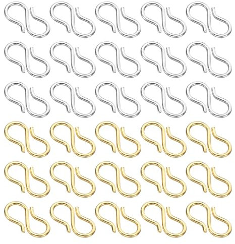 PATIKIL 13x4mm S Hook Clasp,100Pcs 304 Stainless Steel S-Shaped Jewelry Clasp Connector for Jewelry Making Necklace Bracelet Craft DIY Accessories,Silver,Gold