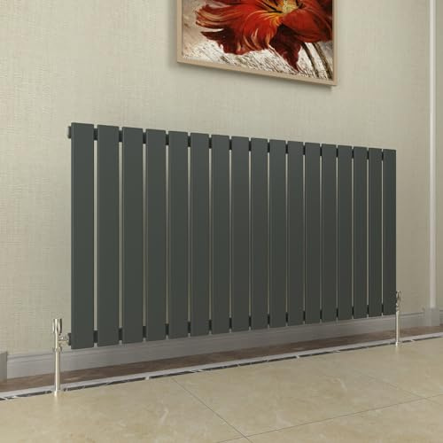 GY Bath Horizontaler Heizkörper, Anthrazit, Flachpaneel, Designer-Heizkörper, 600 x 1156 mm, moderne Zentralheizungsradien