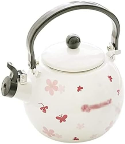 Wasserkessel für Herd, Pfeifkessel, 1,4 l, Emaille, Teekanne für Herd, ergonomischer Griff, Teekessel für Universal-Gas-Induktionsherd, Teekessel, Herd, Teekanne, Rosa, 12 x 17,5 cm