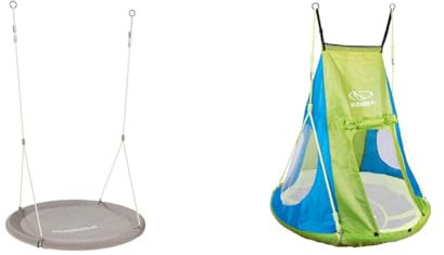 HUDORA Nestschaukel Lounge - Höhenverstellbare Nestschaukel mit 90/110cm Durchmesser & Zeltbezug Cosy Castle - Zeltüberzug für HUDORA Nestschaukel 90 & 110/120 in blau/Lemon
